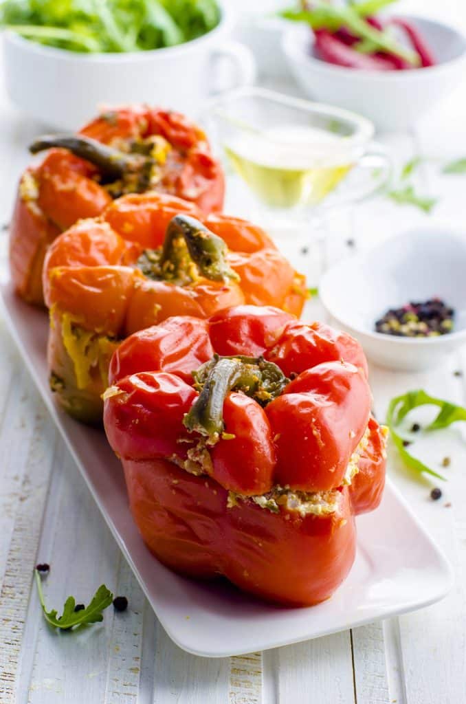 Colorful bell peppers stacked together