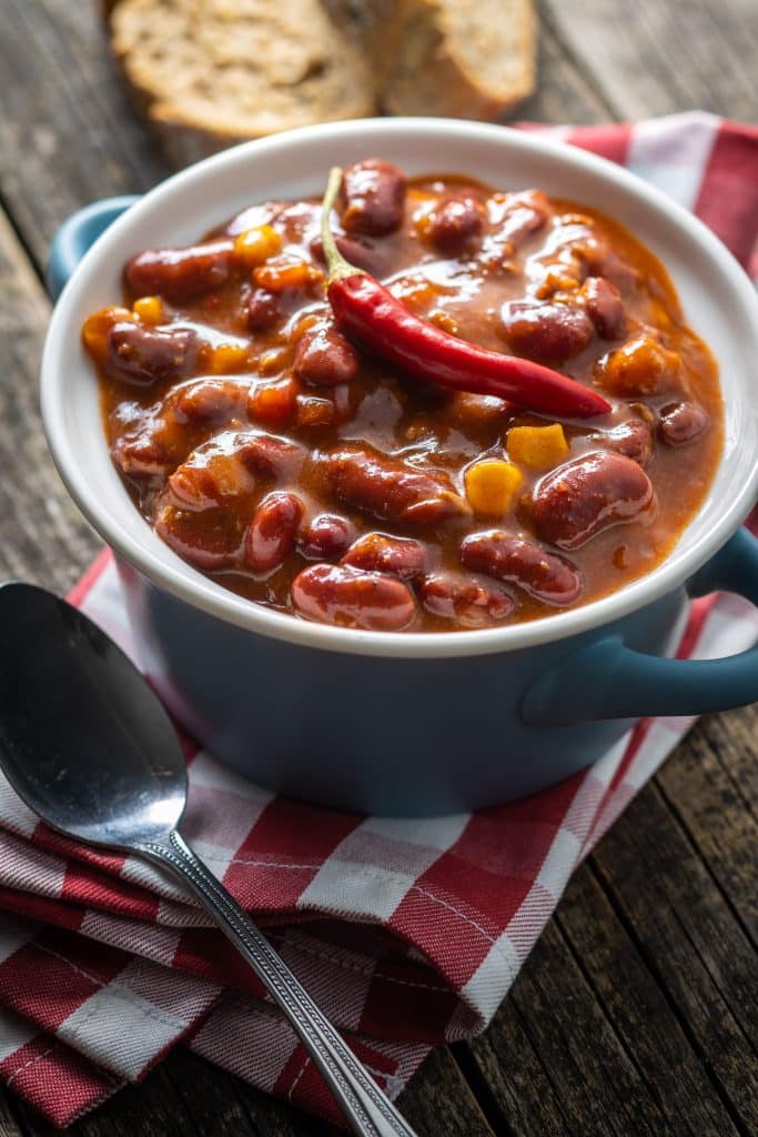 Bean stew with red pepper on top