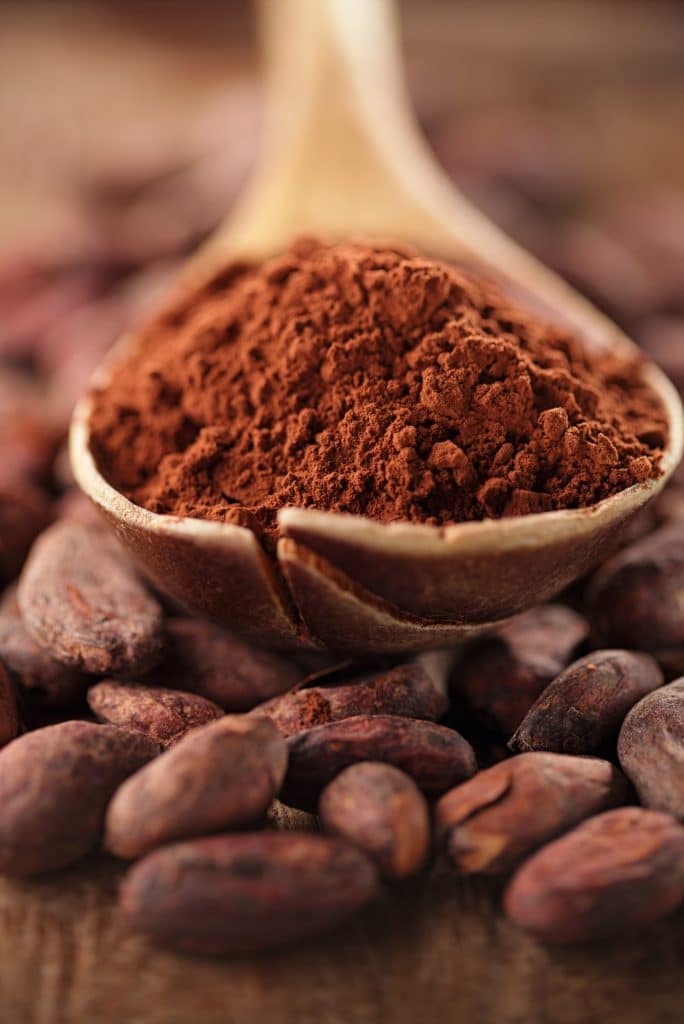 Dark cocoa powder in a bowl