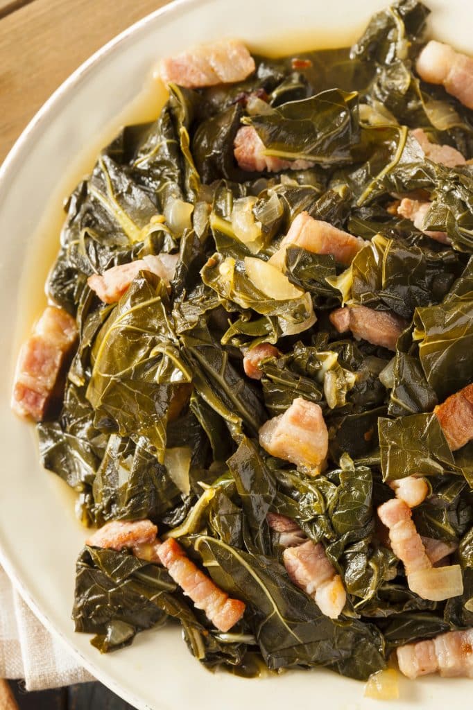 Bundles of fresh collard greens