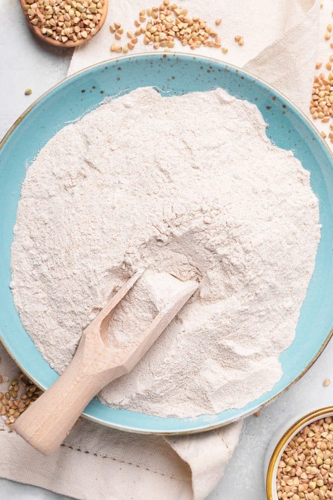 Flour in a blue ceramic plate