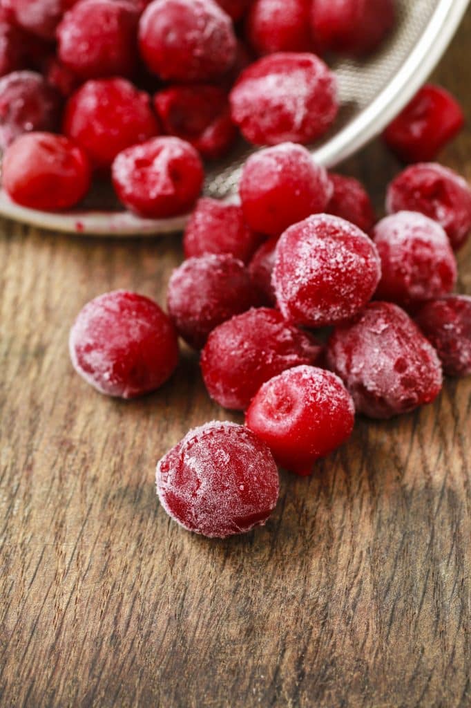Frozen cherries in a bowl