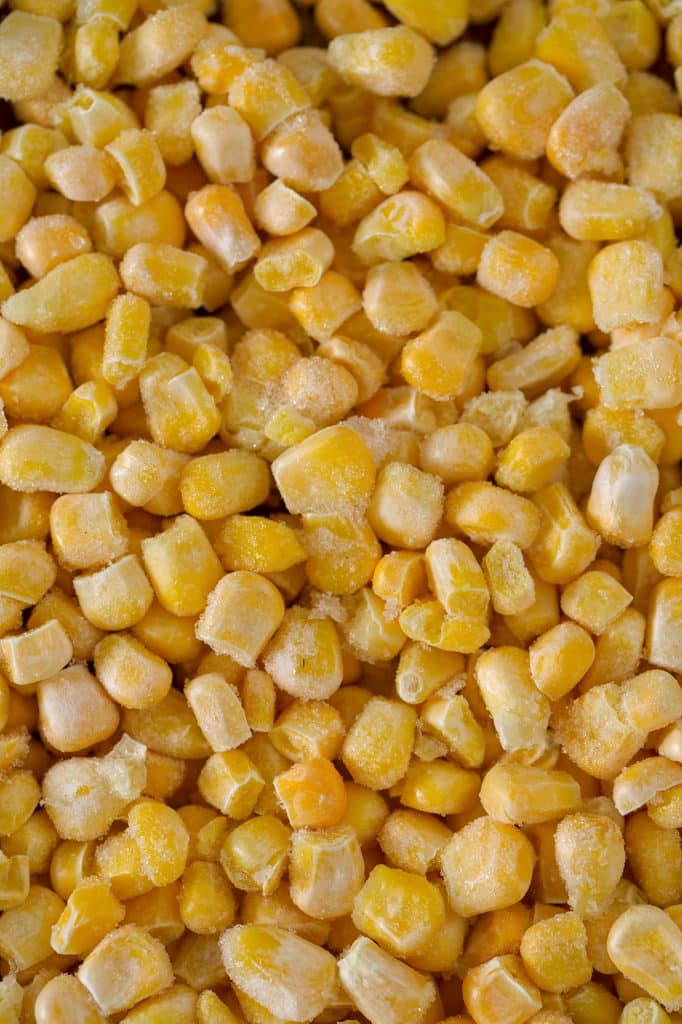 Frozen corn kernels in a serving dish