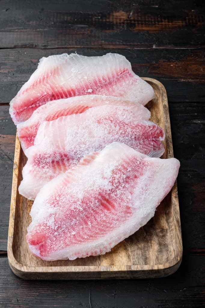 Frozen white fish fillets ready for the oven