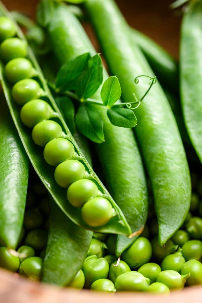 Fresh green peas still in their pods