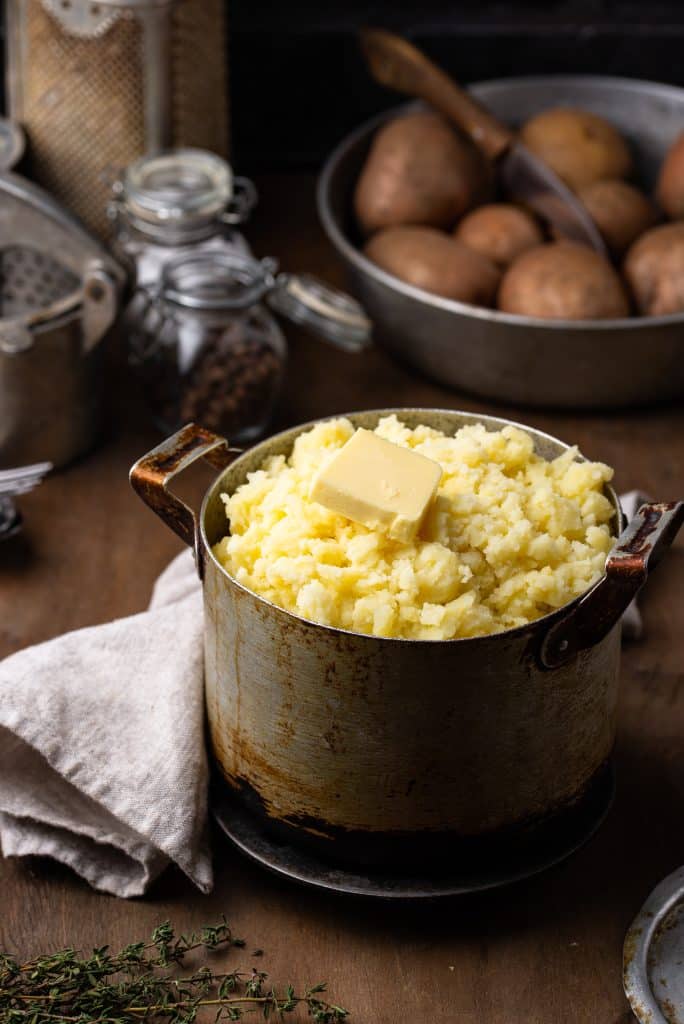 Fluffy mashed potatoes in a serving bowl
