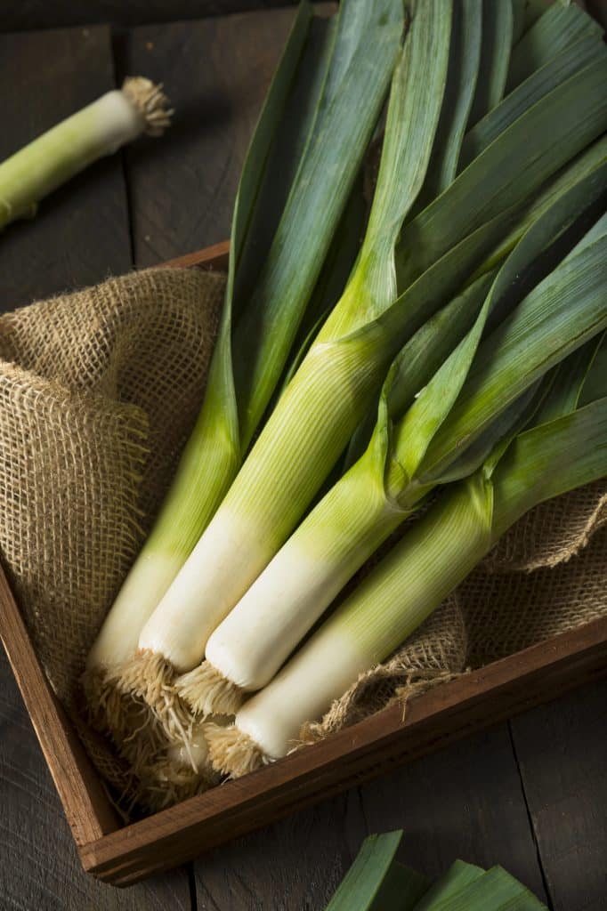 Whole leeks with their green tops