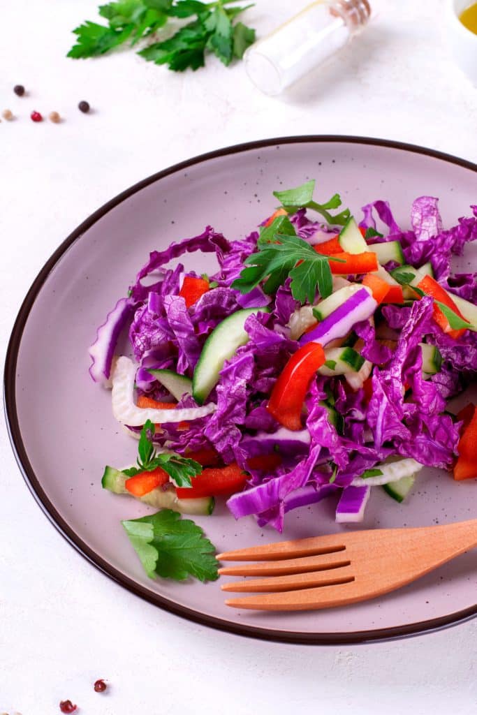 Shredded napa cabbage in a bowl