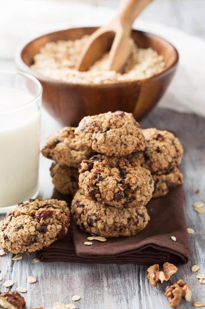Oatmeal cookies stacked on a plate