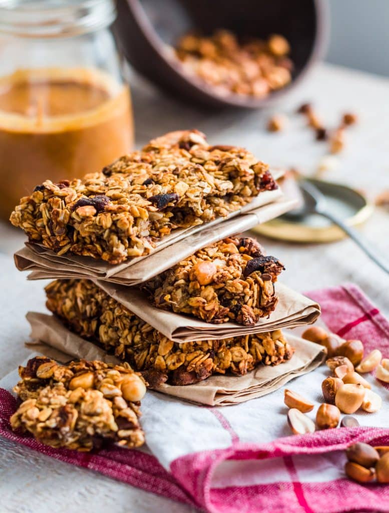 A stack of packaged protein and energy bars