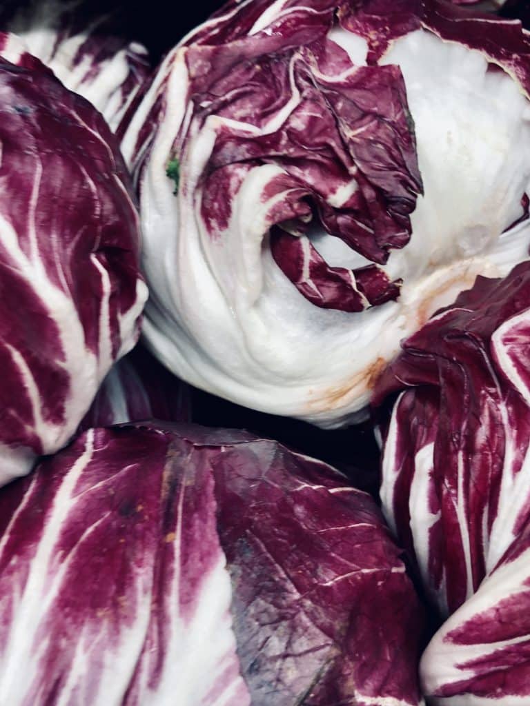 Fresh radicchio heads shown up close