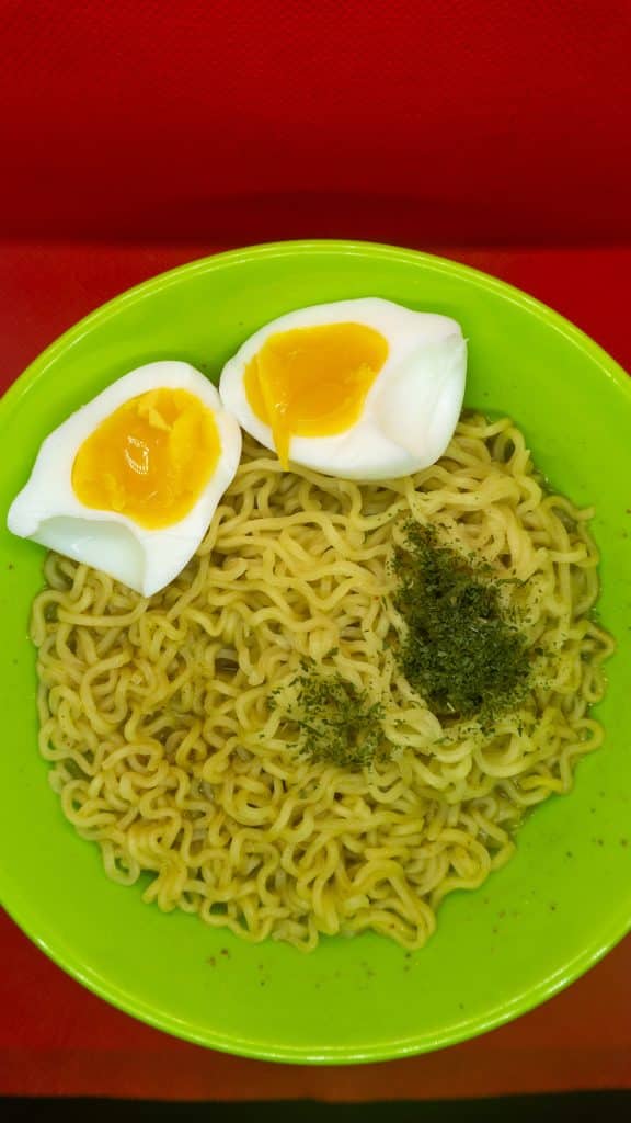 Ramen noodles topped with an egg