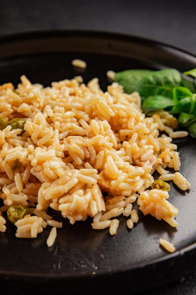 Seasoned rice with pieces of chicken
