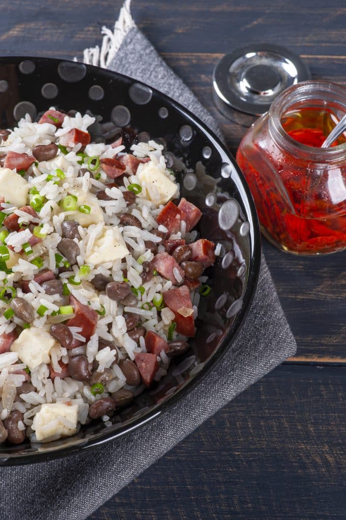 A plate of seasoned rice and beans