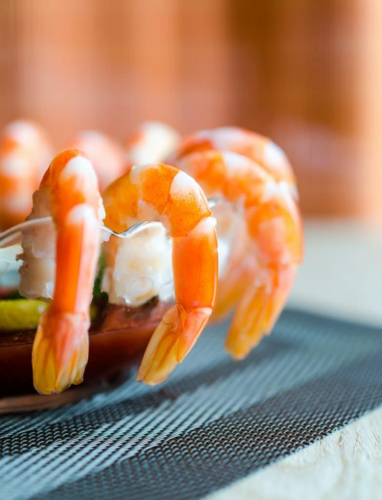Cooked shrimp served cocktail style