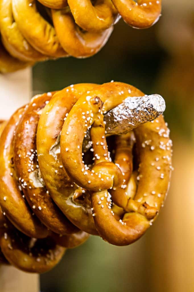 Golden soft pretzels with coarse salt