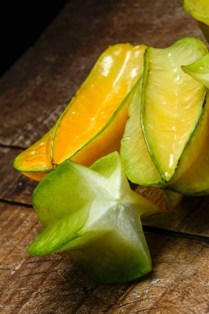 A star fruit shown whole, also known as carambola