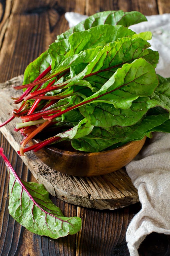 Swiss chard leaves with colorful stems