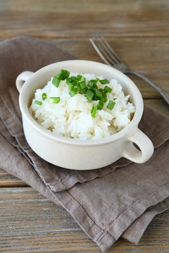 Bowl of fluffy cooked white rice