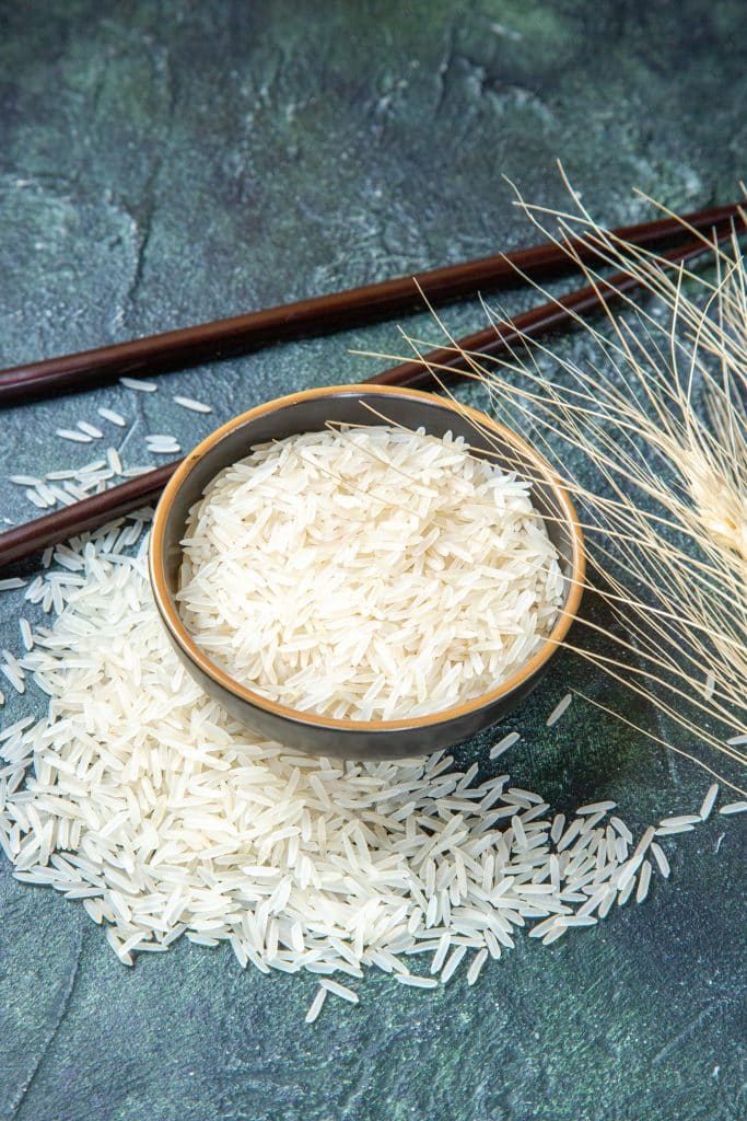 Raw white rice in a plate